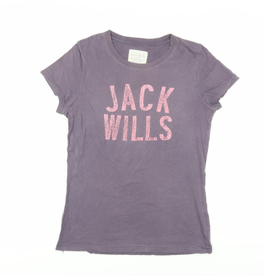 Jack Wills Womens Purple Cotton Basic T-Shirt Size 10 Crew Neck - Logo