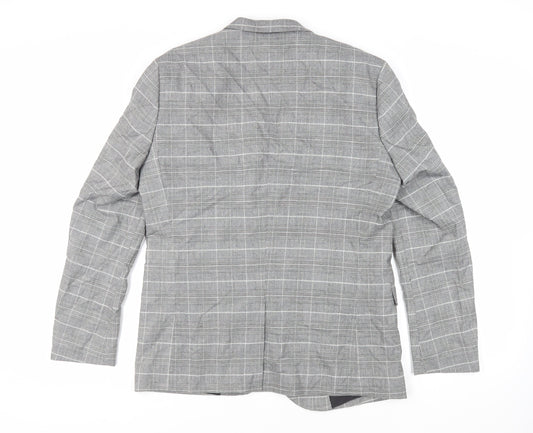 H&M Mens Grey Plaid Polyester Jacket Blazer Size 42 Regular