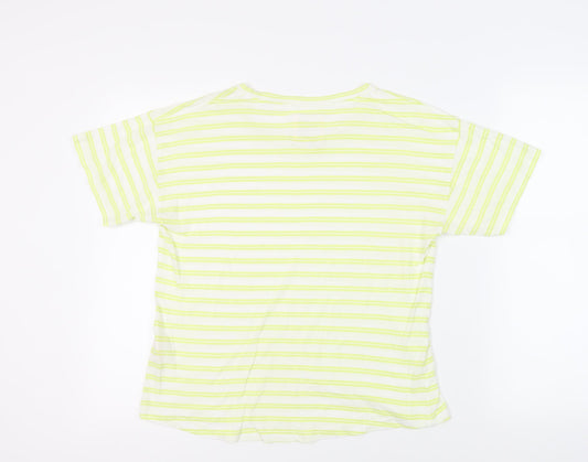 Jack Wills Womens Green Striped Cotton Basic T-Shirt Size 12 Crew Neck