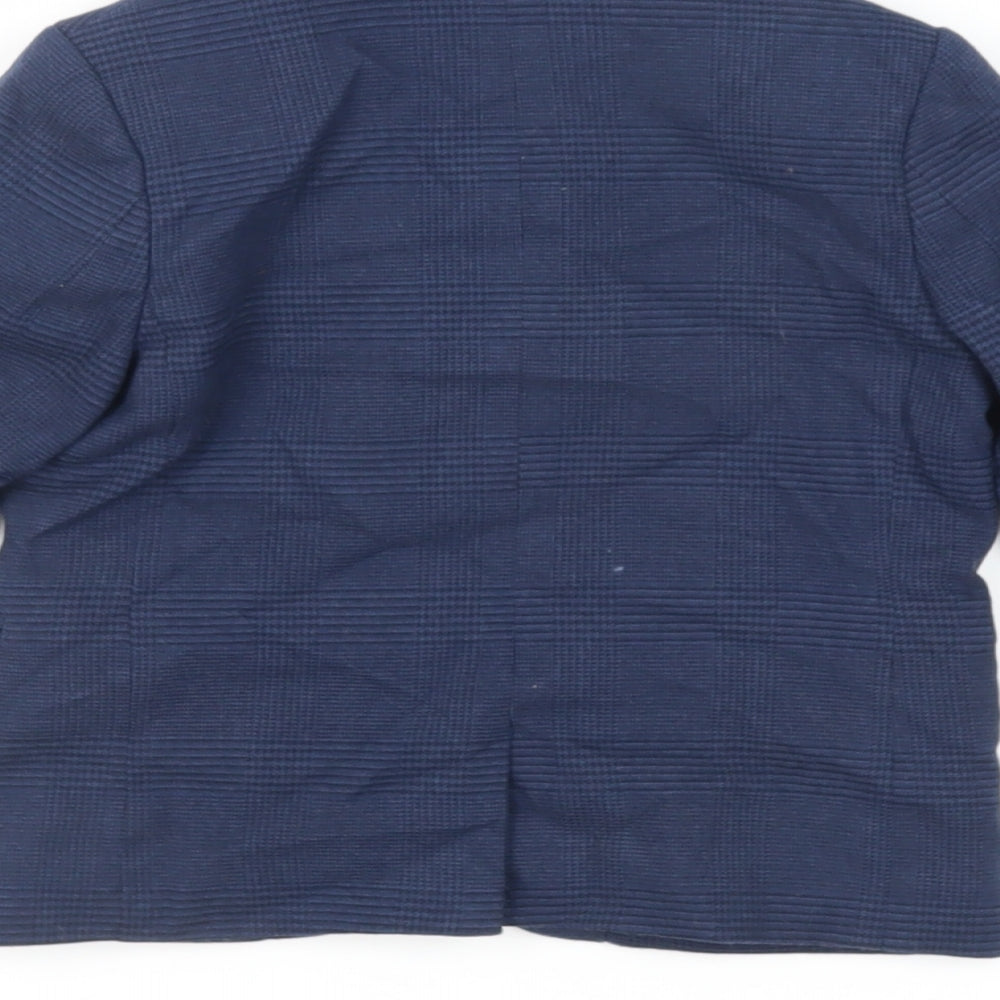 Brand and care label for H&M boys’ blue plaid jacket blazer, size 2-3, years button
