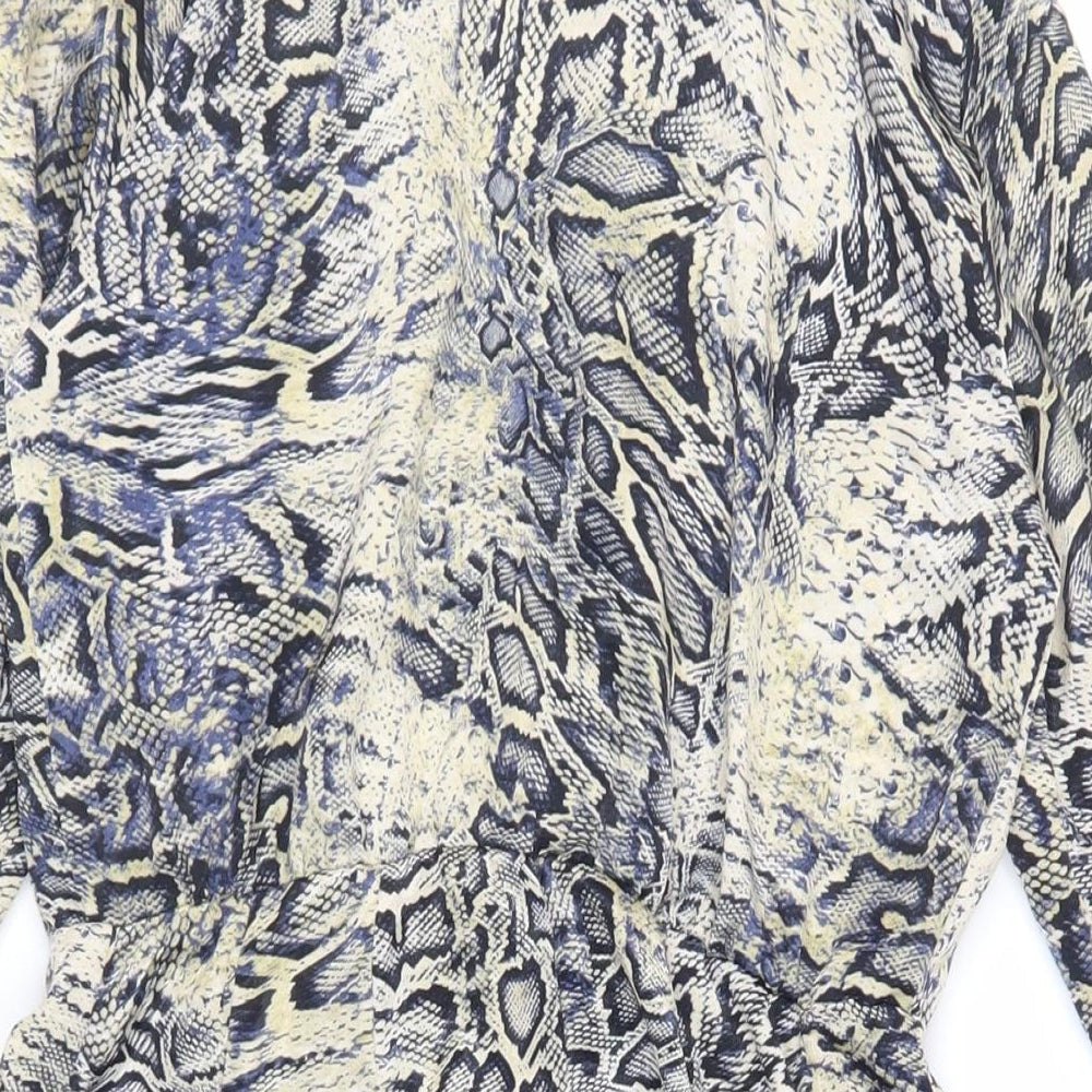 Zara Womens Grey Animal Print Polyester Shirt Dress Size S Collared Button - Snakeskin Print