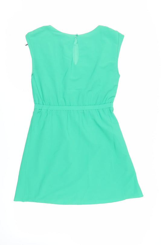 H&M Womens Green Polyester Shift Size 6 Boat Neck Button