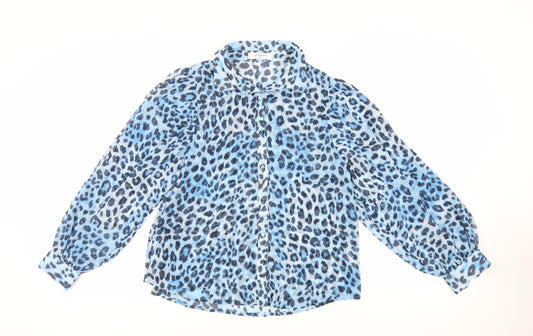Womens UK Size S Axara Blue Polyester Button-Up