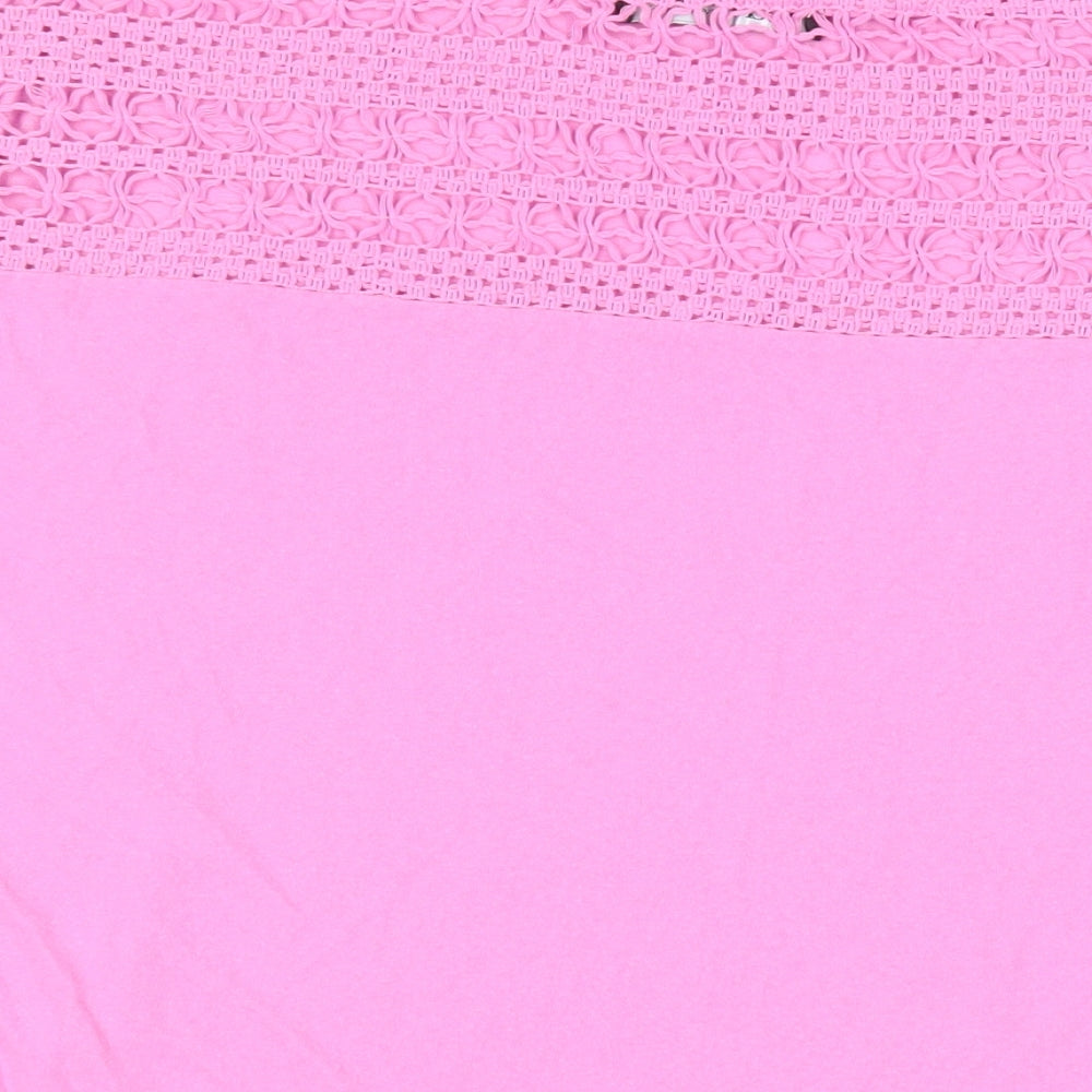 Yours Womens Pink Cotton Basic T-Shirt Size 22 Crew Neck - Crochet Detail