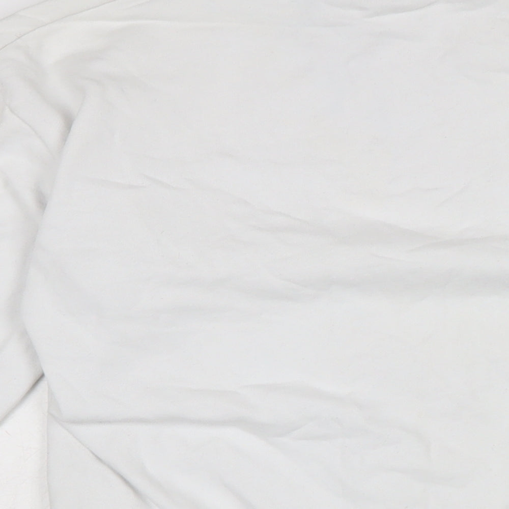 Brand and care label for Ellesse women’s white cotton pullover sweatshirt, size UK 6