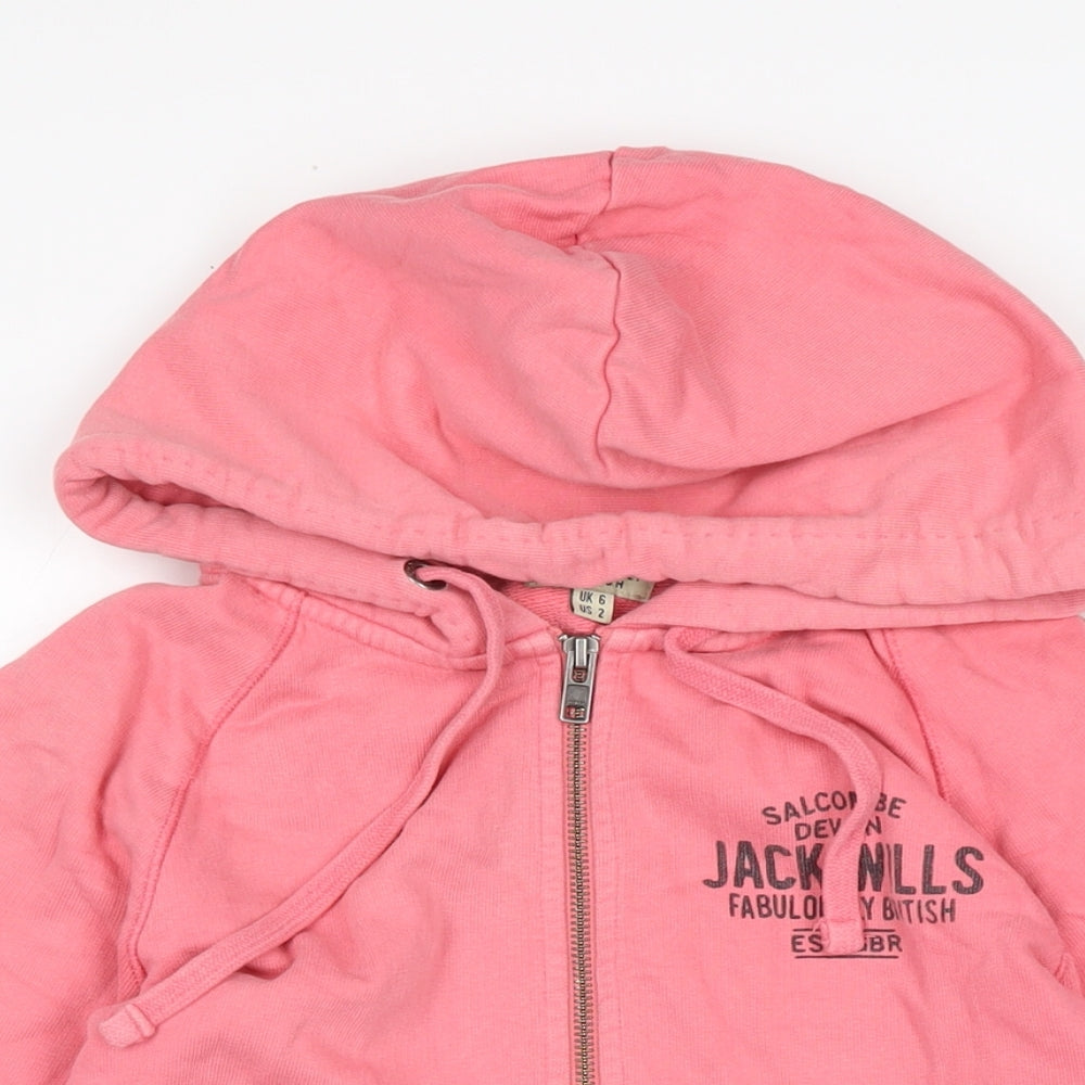 Jack Wills Womens Pink Cotton Full Zip Hoodie Size 6