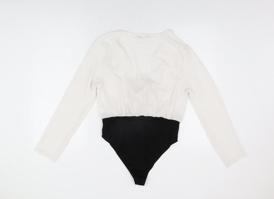 Boohoo Womens White Polyester Bodysuit One-Piece Size 14 Snap
