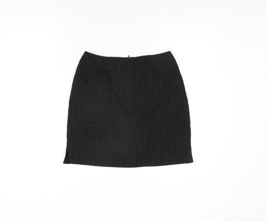 Warehouse Womens Black Striped Polyester Mini Skirt Size 10 Zip