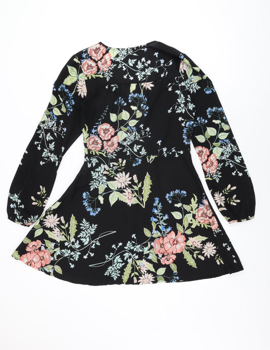 Urban renewal Womens Black Floral Polyester Wrap Dress Size S V-Neck Zip