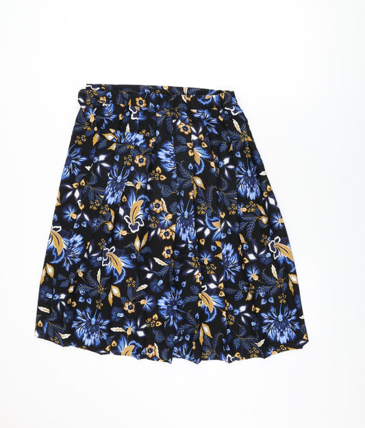 Marks and Spencer Womens Black Floral Polyester Swing Skirt Size 12 Tie