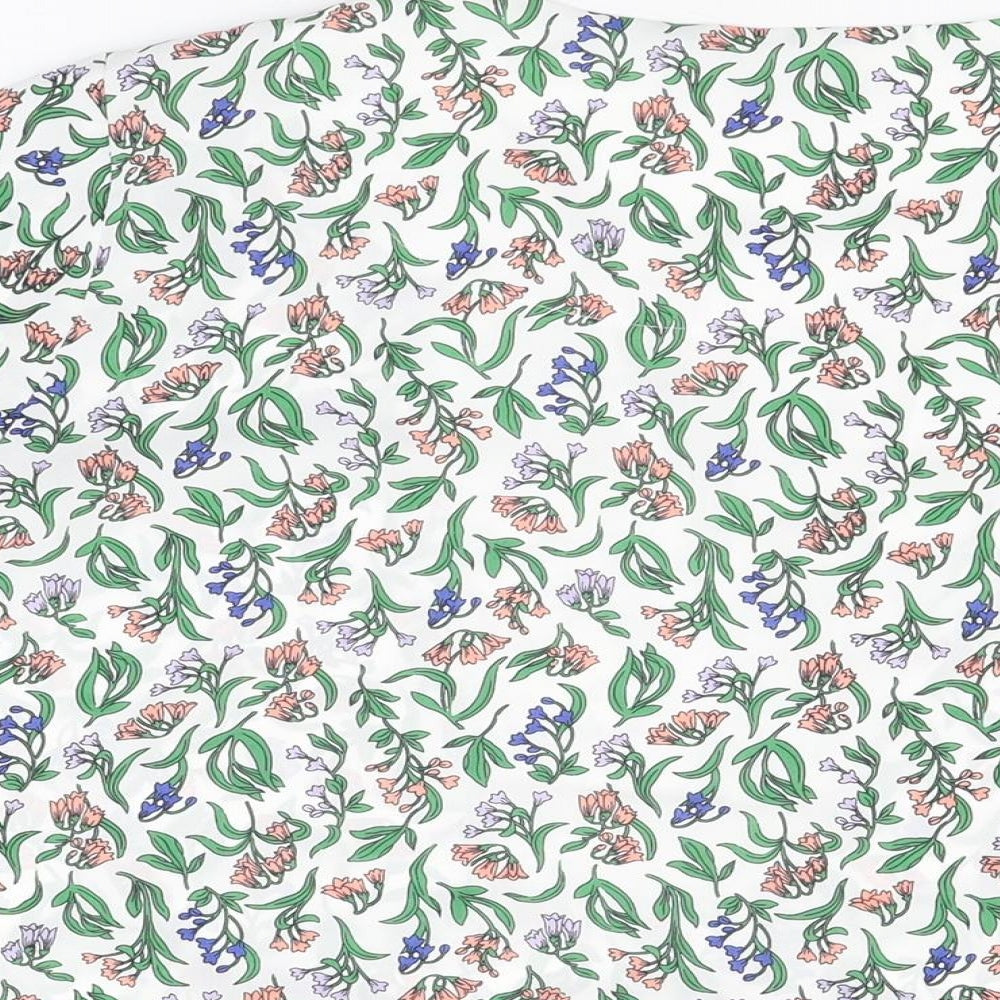 Marks and Spencer Womens White Floral Polyester Basic Blouse Size 16 V-Neck