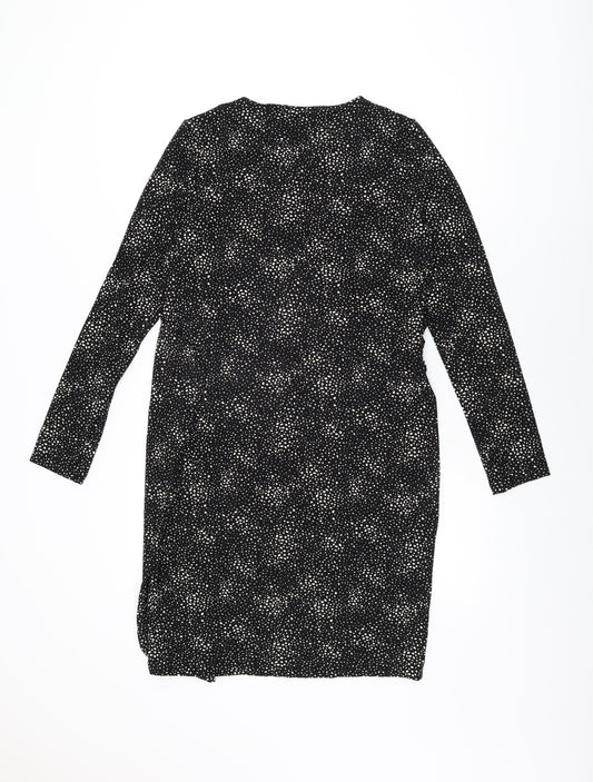 Marks and Spencer Womens Black Geometric Viscose Bodycon Size 12 Round Neck Pullover