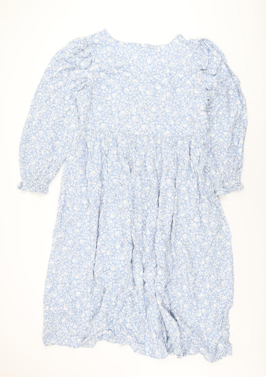 Marks and Spencer Womens Blue Floral Viscose A-Line Size 22 V-Neck Pullover