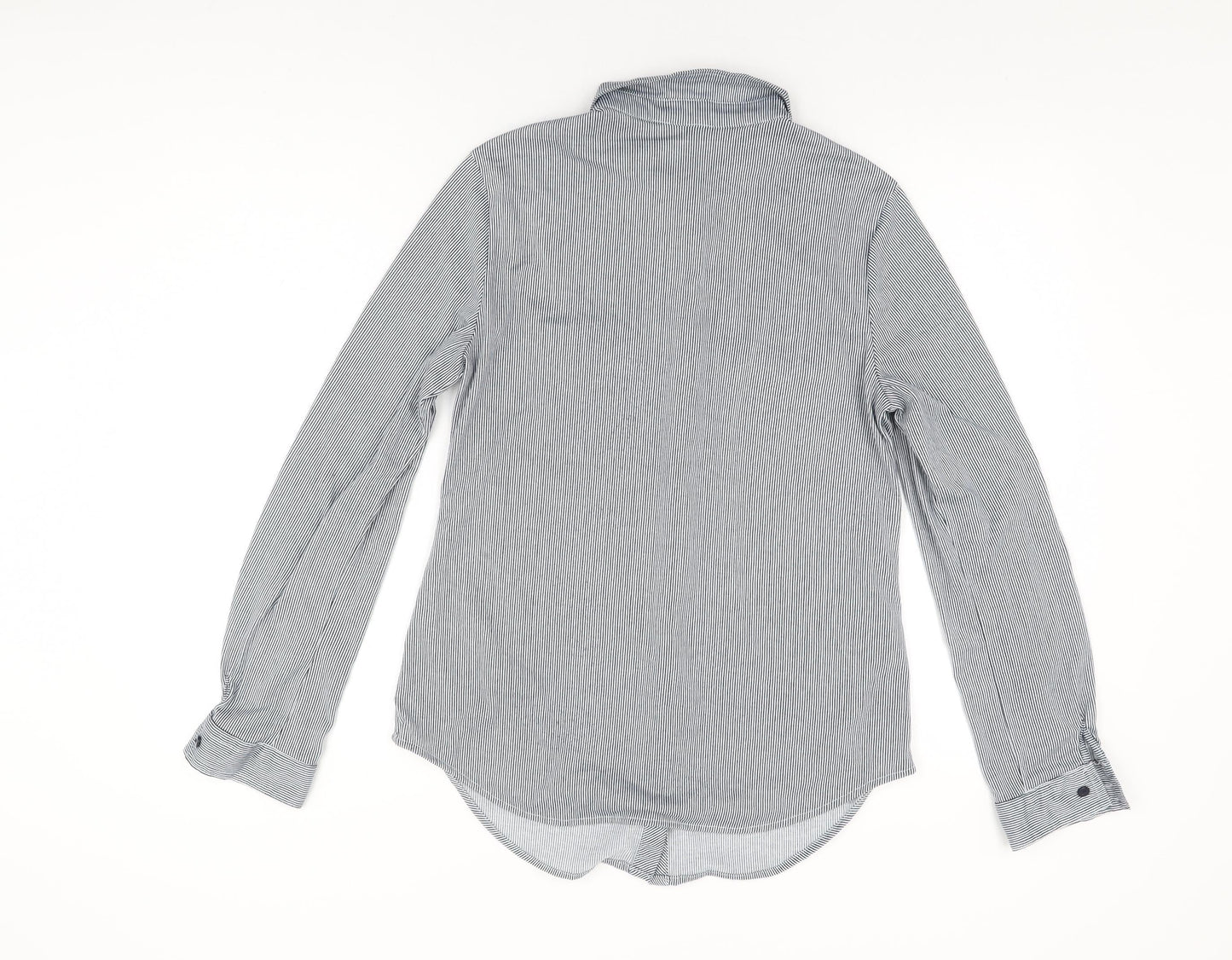 Passport Womens Grey Striped Polyester Basic Button-Up Size M Collared