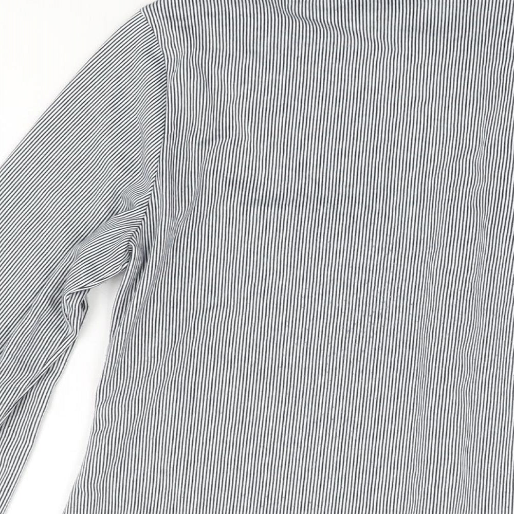 Passport Womens Grey Striped Polyester Basic Button-Up Size M Collared