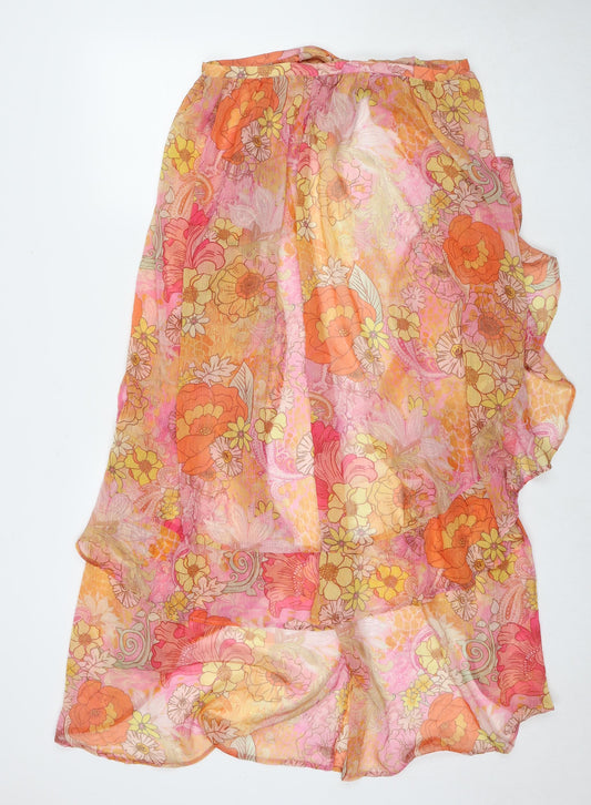 River Island Womens Orange Floral Polyester Wrap Skirt Size S Tie - Skirt Cover-Up