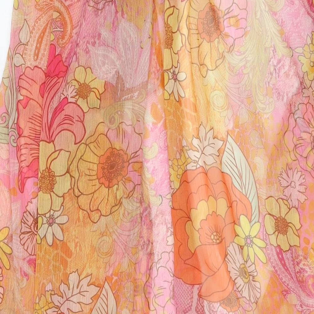 River Island Womens Orange Floral Polyester Wrap Skirt Size S Tie - Skirt Cover-Up