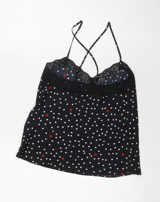 Marks and Spencer Womens Black Polka Dot Polyester Cami Pyjama Top Size 8