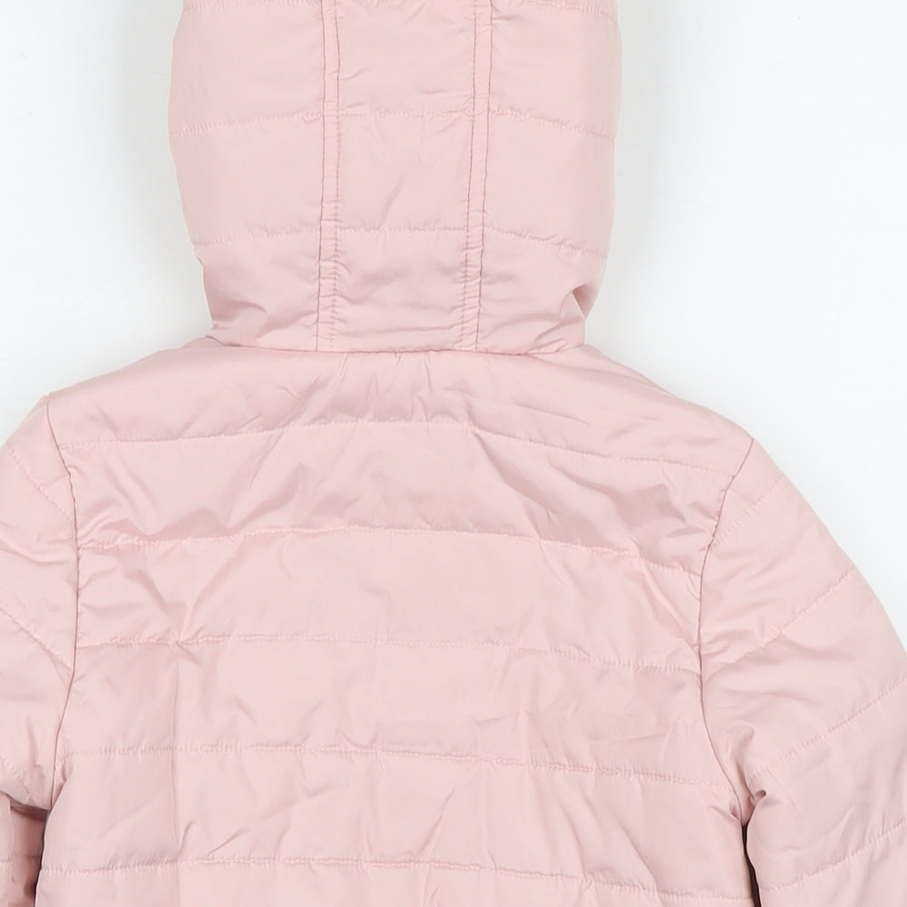 Brand and care label for Marks & Spencer girls’ pink puffer jacket jacket, size 6-7, years zip