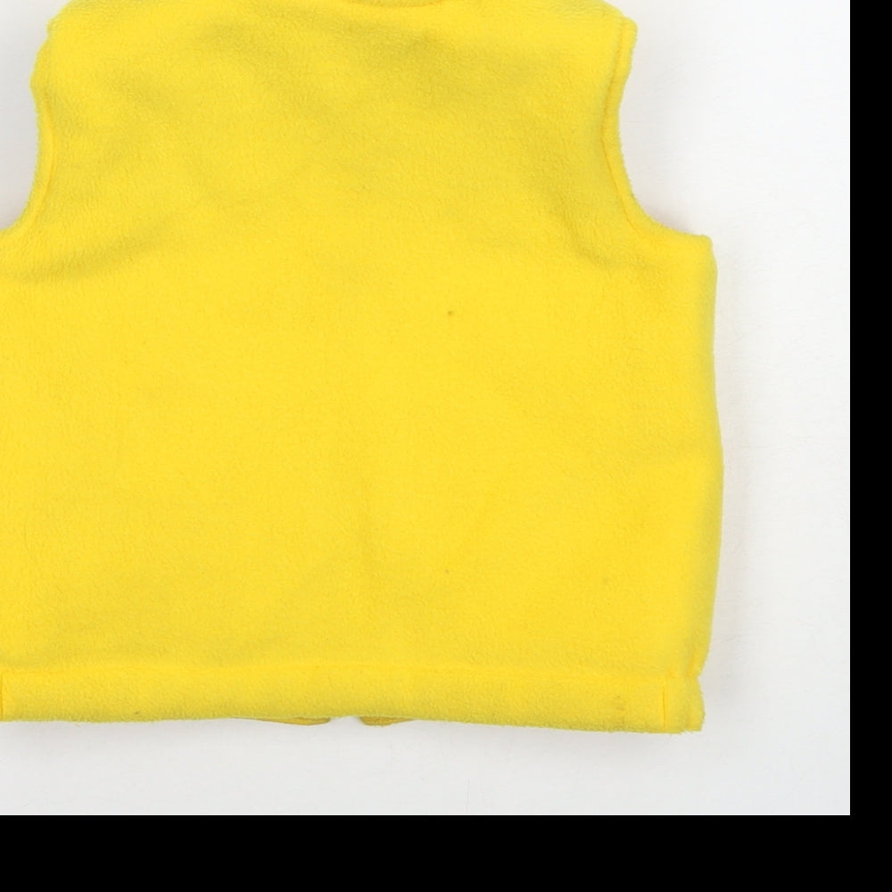 Brand and care label for Gio Kids boys’ yellow gilet waistcoat, size 24, months zip - reversible