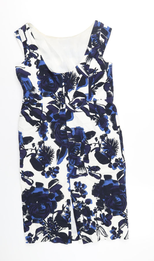 Planet Womens Blue Floral Cotton A-Line Size 12 Round Neck Zip