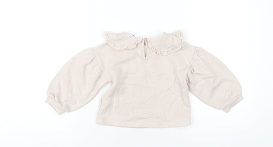 NEXT Girls Beige Cotton Pullover Sweatshirt Size 2-3 Years Button