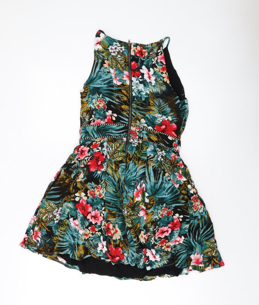 Louche Womens Multicoloured Floral Viscose A-Line Size 8 Square Neck Zip