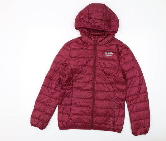Additional front view of Lee Cooper women’s red puffer jacket jacket, size UK 8, zip