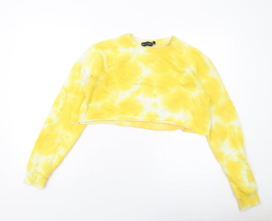 PRETTYLITTLETHING Womens Yellow Cotton Pullover Sweatshirt Size 4 Pullover