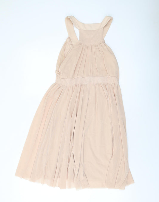 H&M Womens Pink Polyester Skater Dress Size M V-Neck Pullover