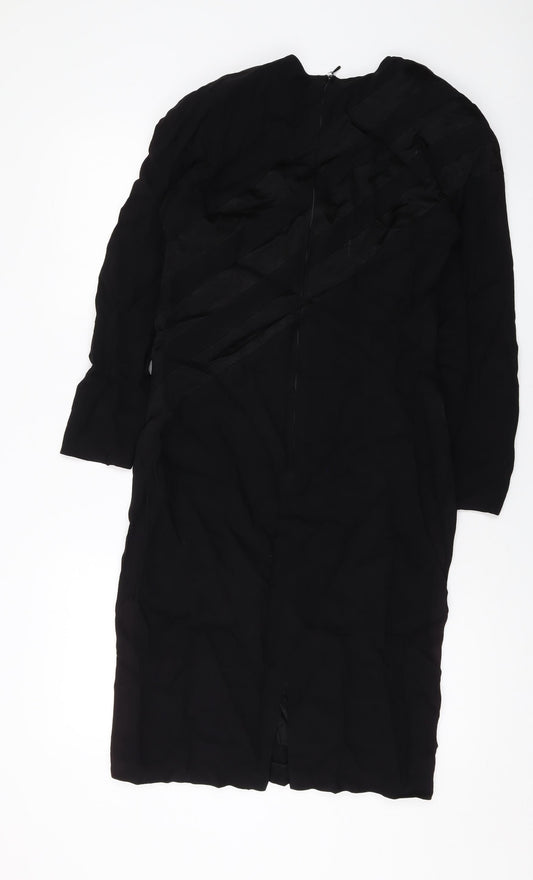 Louis Feraud Womens Black Polyester Sheath Size 12 Round Neck Zip