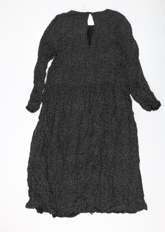 H&M Womens Black Geometric Viscose A-Line Size M Round Neck Button