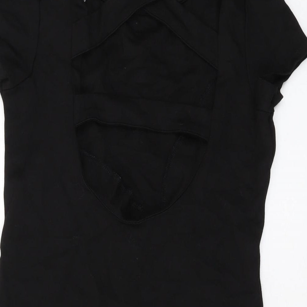 Brand and care label for Red Herring women’s black viscose mini, size UK 8, round neck pullover