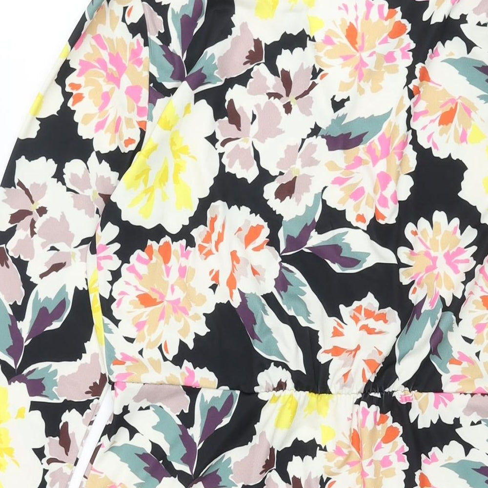 Brand and care label for French Connection women’s multicoloured floral polyester shift, size UK 12, v-neck pullover