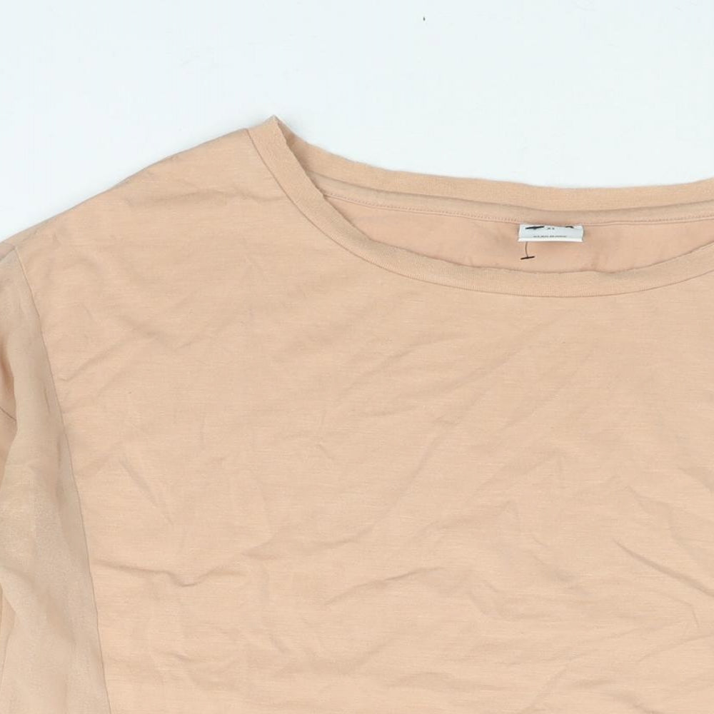 VERO MODA Womens Beige Polyester Basic Blouse Size XS Round Neck - Semi Sheer Panel