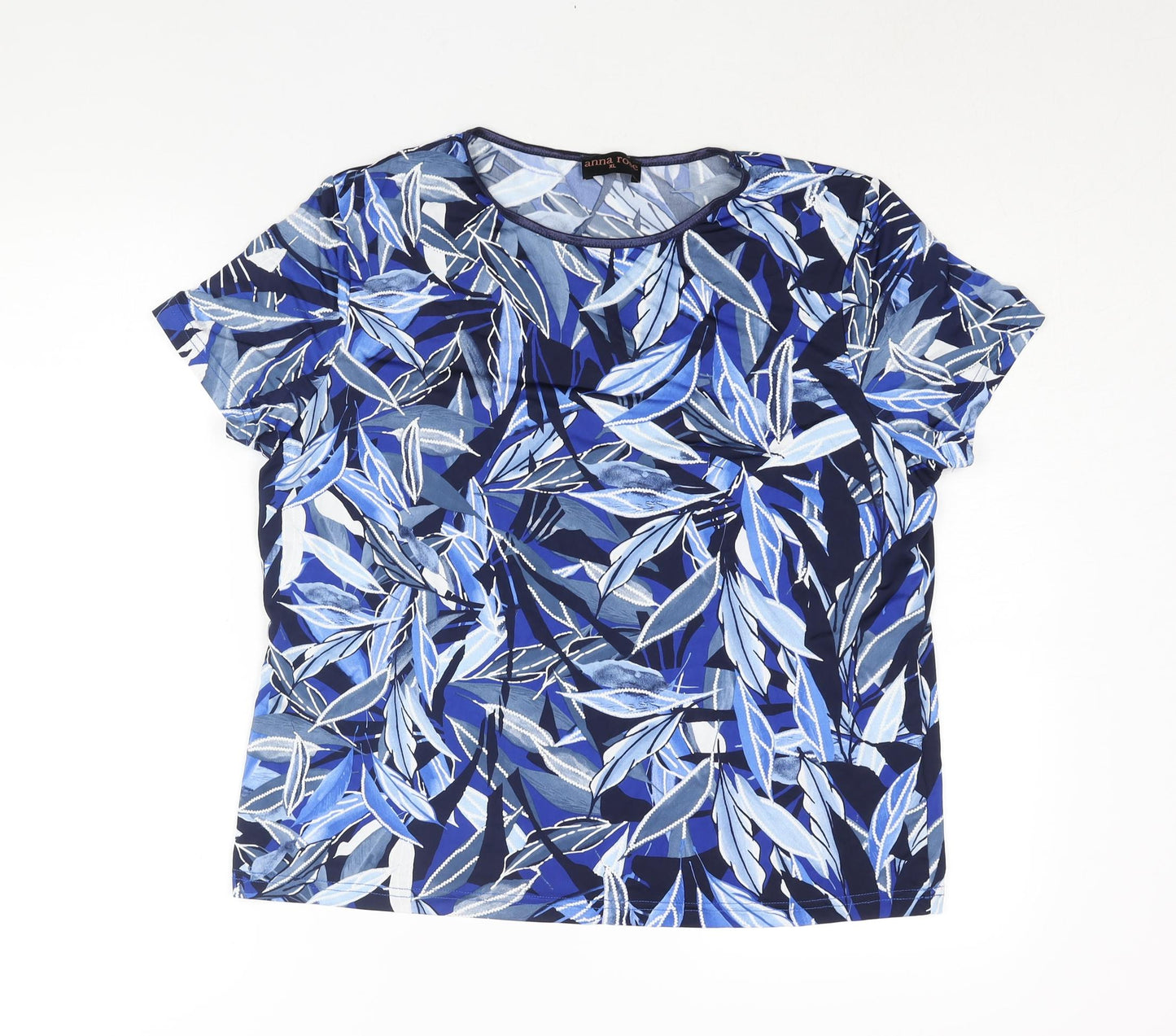 Anna Rose Womens Blue Geometric Polyester Basic Blouse Size XL Round Neck