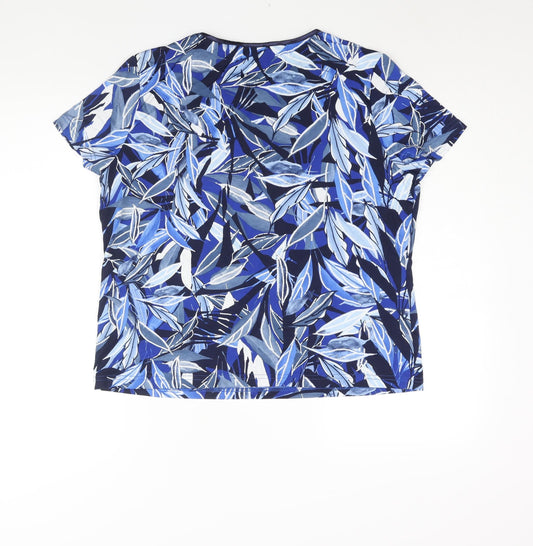 Anna Rose Womens Blue Geometric Polyester Basic Blouse Size XL Round Neck