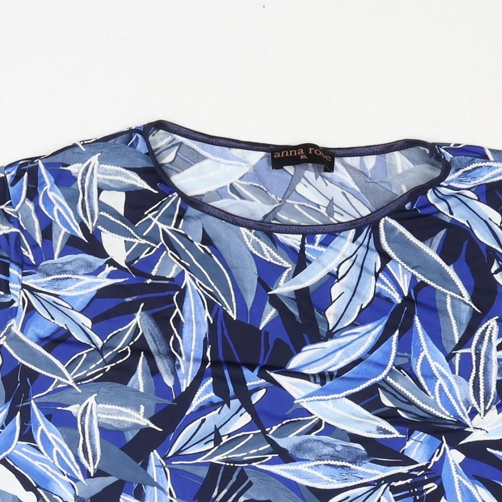 Anna Rose Womens Blue Geometric Polyester Basic Blouse Size XL Round Neck