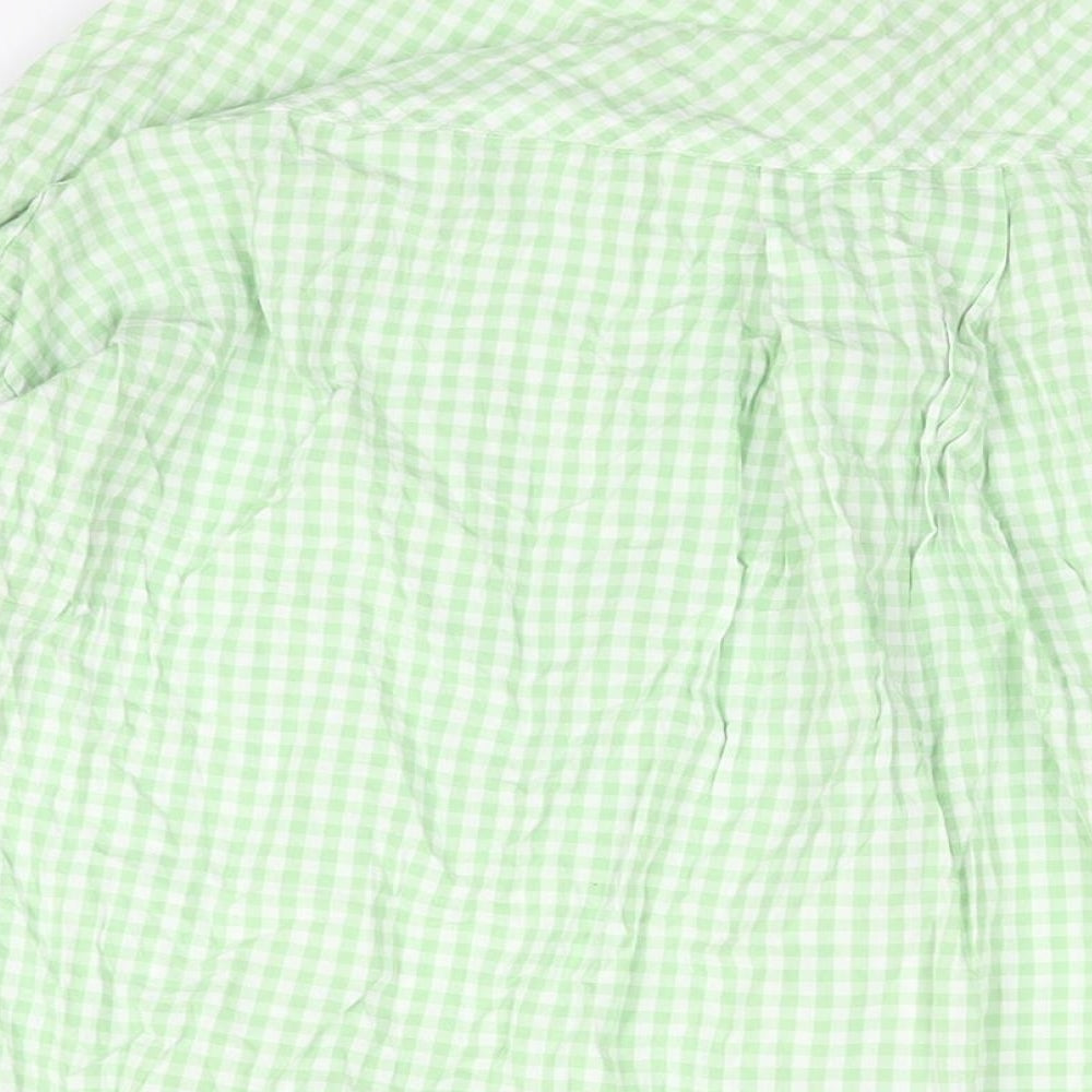 Stradivarius Womens Green Check Cotton Basic Button-Up Size L Collared - Oversized