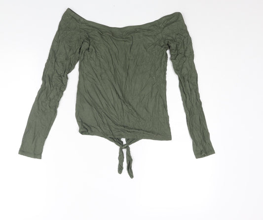 Hollister Womens Green Viscose Basic Blouse Size L Off the Shoulder - Tie Detail