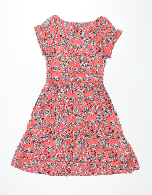 Monsoon Womens Pink Floral Viscose A-Line Size 10 Round Neck Zip
