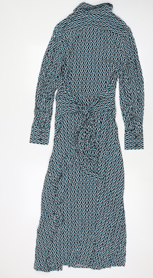 Marks and Spencer Womens Multicoloured Geometric Viscose A-Line Size 6 Collared Button