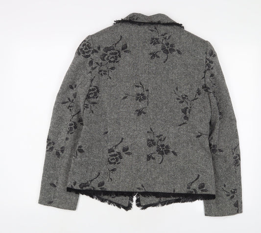 Gold Womens Grey Floral Jacket Blazer Size 12 Button