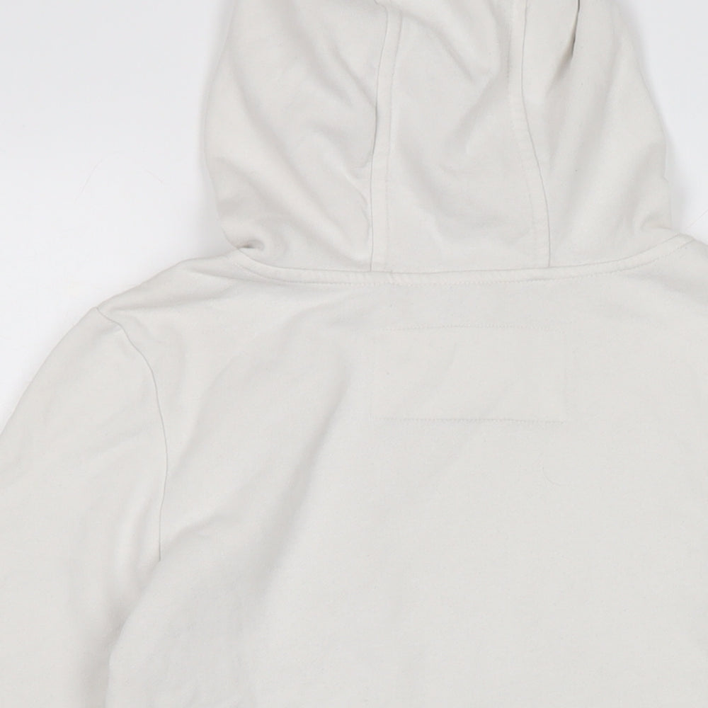 Brand and care label for Denim & Co. women’s white cotton pullover hoodie, size UK 12