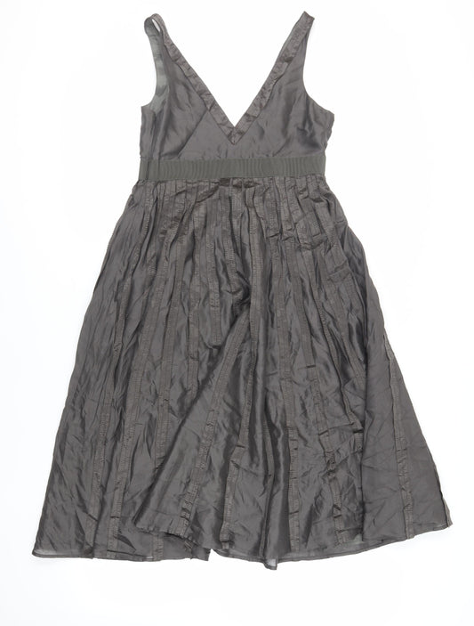 Zara Womens Grey Silk Fit & Flare Size S V-Neck Zip