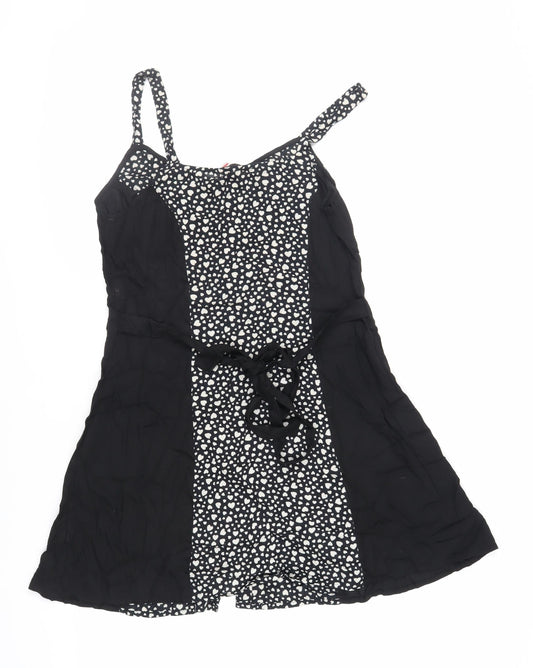 River Island Womens Black Geometric Viscose Tank Dress Size 12 Scoop Neck Button
