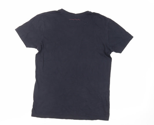 Teddy Smith Mens Blue Cotton T-Shirt Size S Crew Neck - Logo