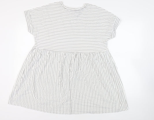 New Look Womens White Striped Cotton T-Shirt Dress Size 12 Round Neck Pullover