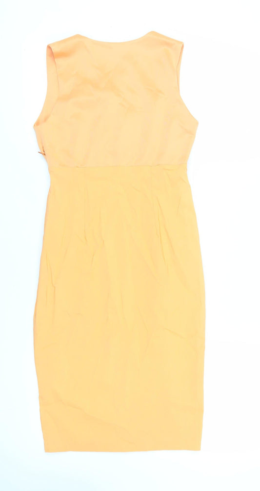 Vesper Womens Orange Polyester Pencil Dress Size 12 V-Neck Zip