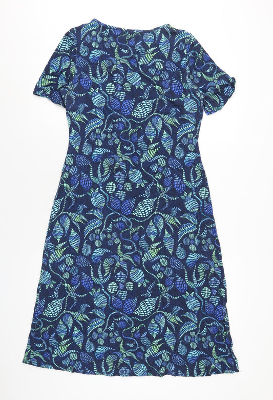 David Nieper Womens Blue Geometric Viscose A-Line Size 12 Round Neck Pullover
